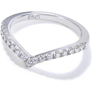 Wedding Band, 925 Sterling Silver Stackable Ring V Shape Half Ring for Women